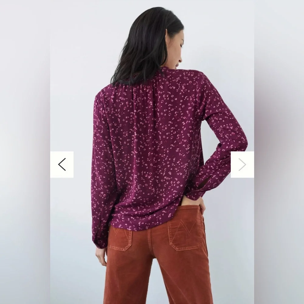 Anthropologie Cloth & Stone Jinna Floral Ruffle Blouse Purple Medium - Picture 10 of 11